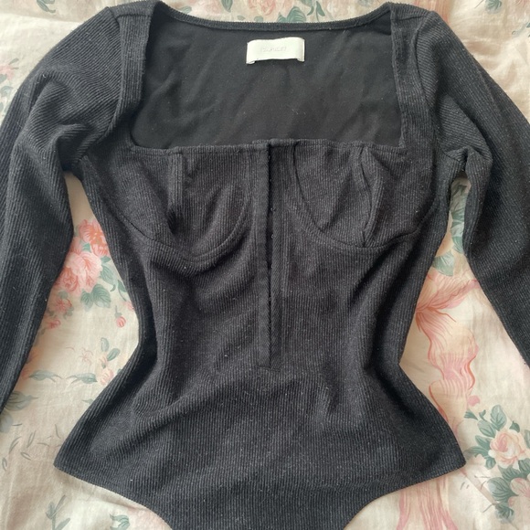 Capulet Ribbed Corset Bodysuit in Charcoal Gray - Picture 2 of 4